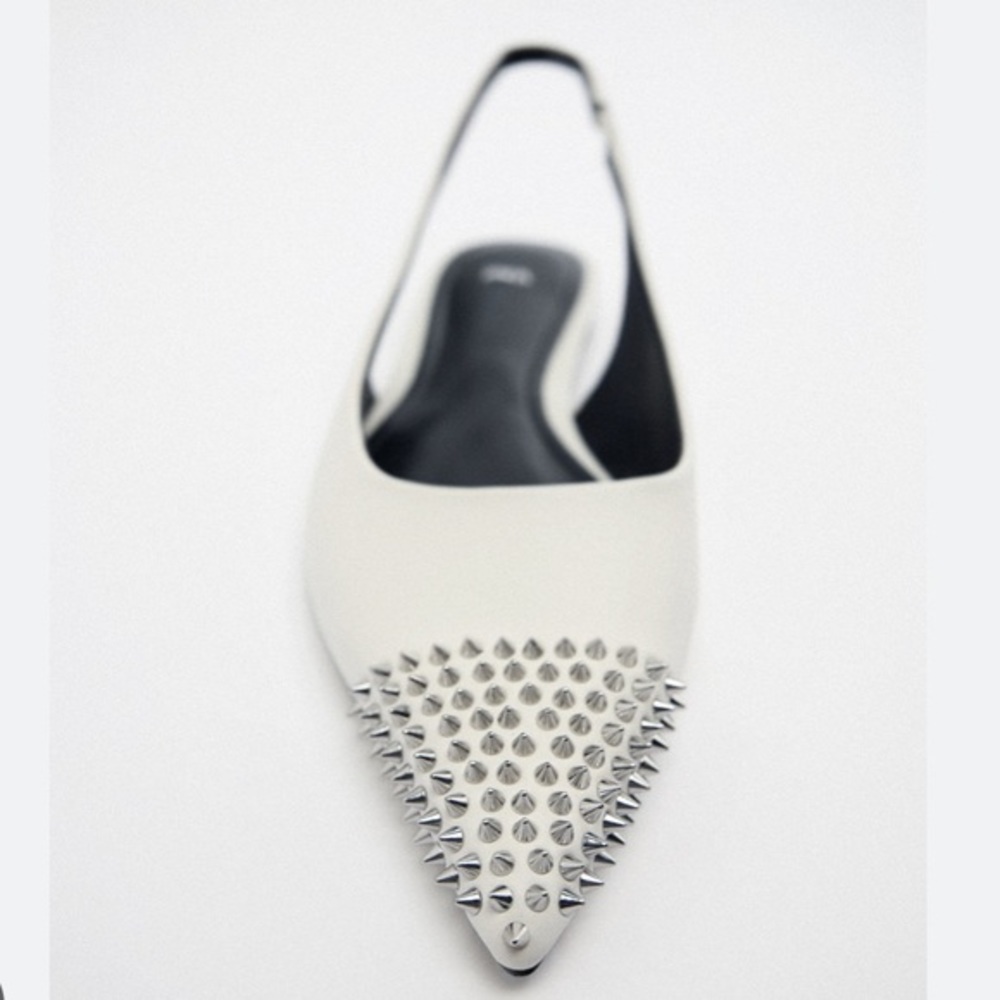 Zara NEW studded leather slingback ballet flats - Picture 4 of 7